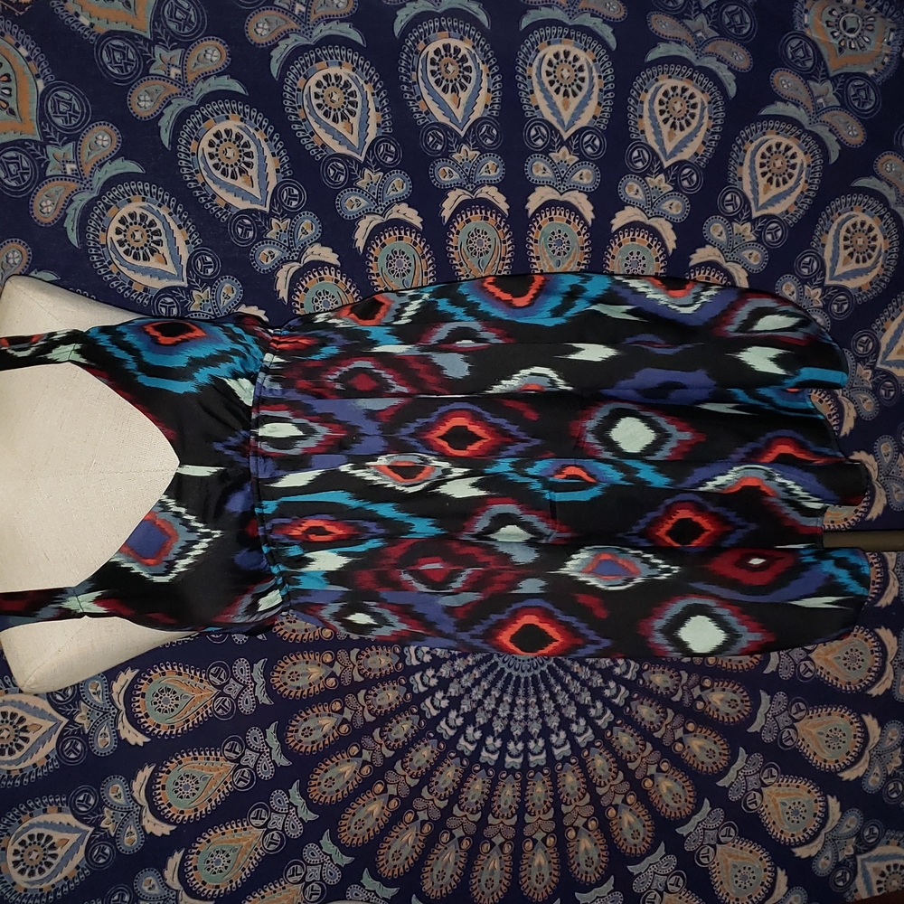 Roxy Multicolor Ikat Print Sundress - Black, Blue, Red, Teal, White